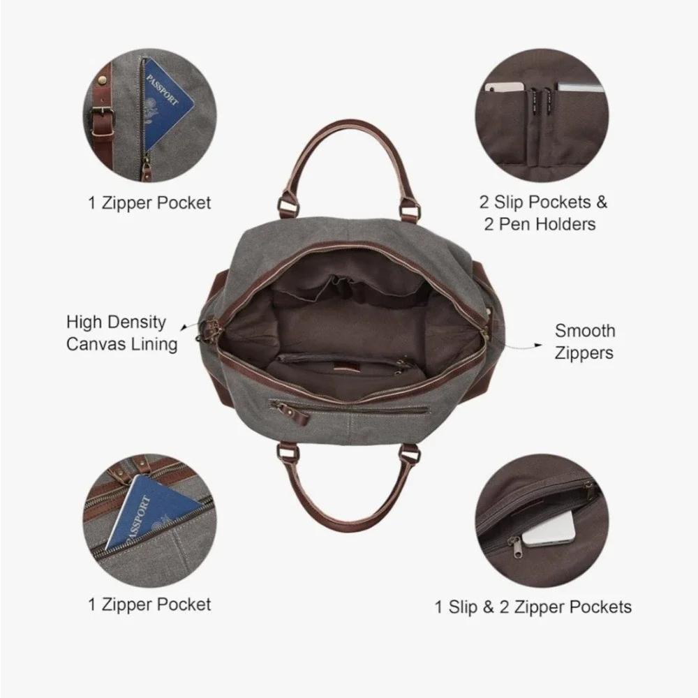 S-ZONE Travel Canvas Carry on Weekender Gray and Brown Men's Duffle Bag